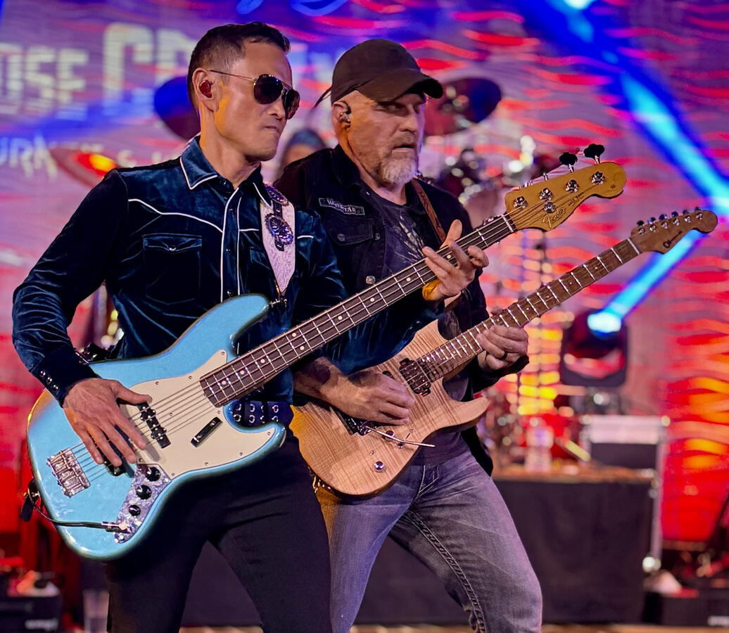 OrrickBass and guitarist Chris trading riffs during Journey tribute show at Nissi's Entertainment and Event Center OrrickBass and guitarist Chris trading riffs during Journey tribute show at Nissi's Entertainment and Event Center