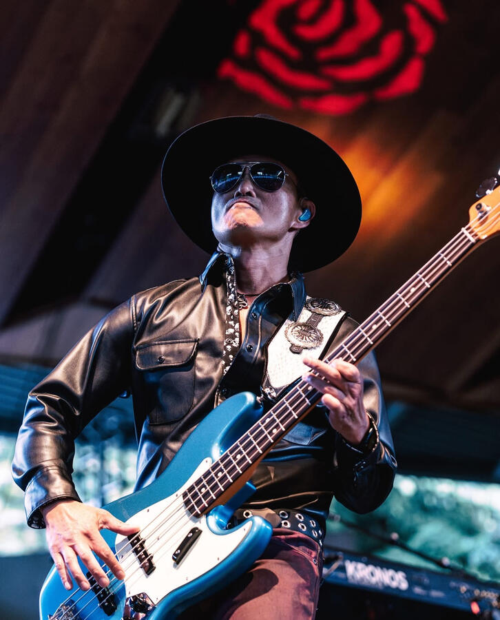 OrrickBass performing live with Those Crazy Nights at Gerald Ford Amphitheater, playing Fender Jazz bass. OrrickBass performing live with Those Crazy Nights at Gerald Ford Amphitheater, playing Fender Jazz bass.